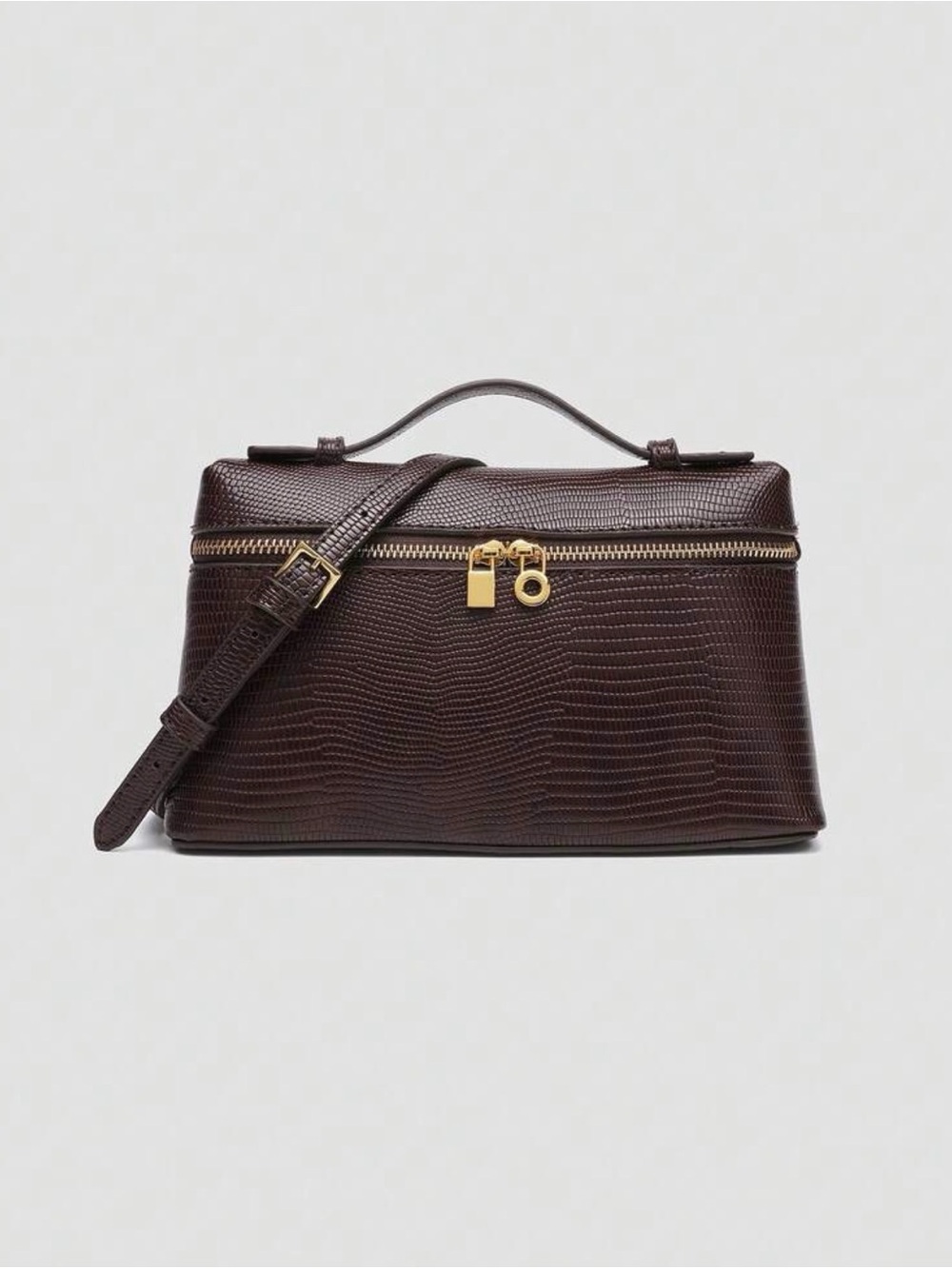 Classic Brown Textured Top-Handle Crossbody Bag